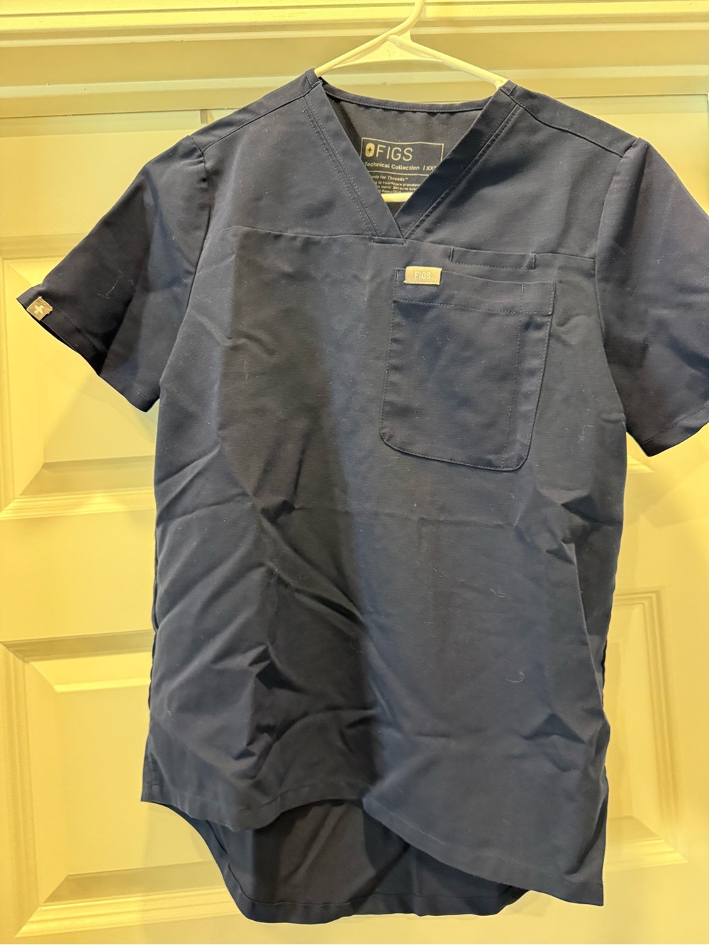 Figs Navy V-Neck Women's Scrub Top with Chest Pocket